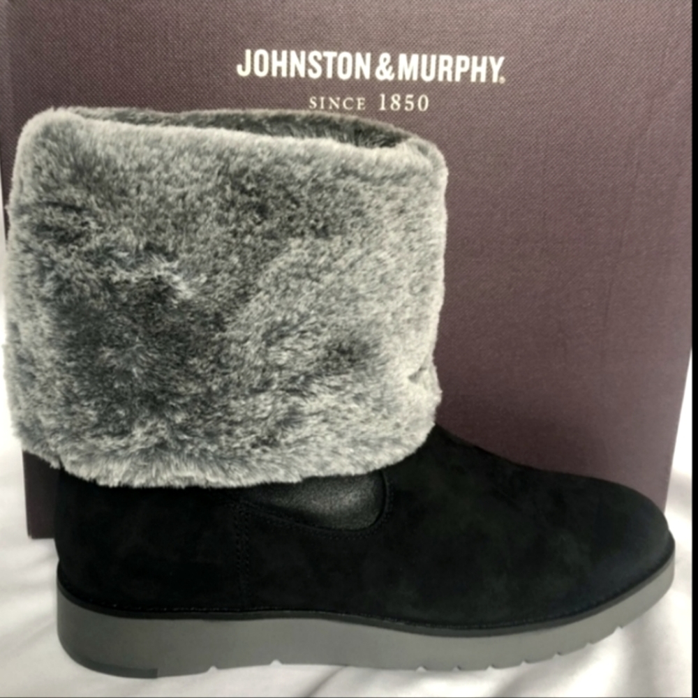 Faux Fur Black & Grey Johnston & Murphy Boots (Size 9).